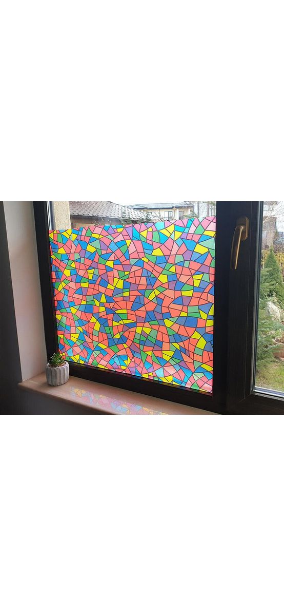 Folie geam autoadezivă vitraliu, Folina, imprimeu mozaic, multicolor, lățime 90 cm