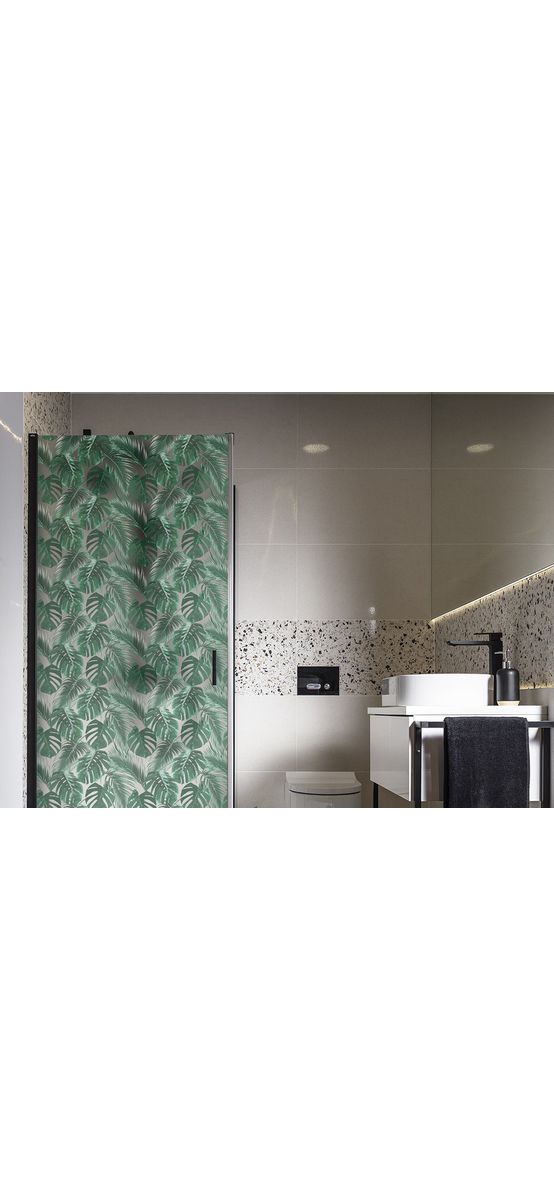 Folie geam cabină duş, Folina, sablare cu imprimeu frunze verzi, rolă de 100x210 cm