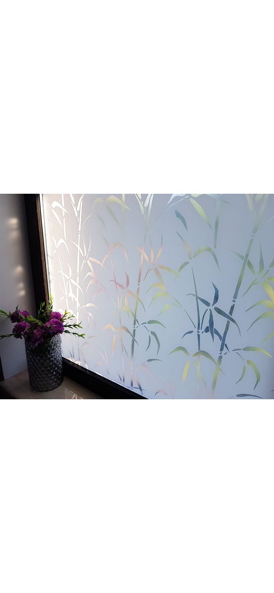 Folie geam autoadezivă Bamboo, d-c-fix, sablare cu imprimeu frunze bambus translucide, rolă 67x200 cm