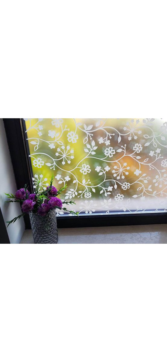 Folie geam electrostatică Tord, d-c-fix, sablare cu imprimeu floral alb, rolă de 90 x 150 cm