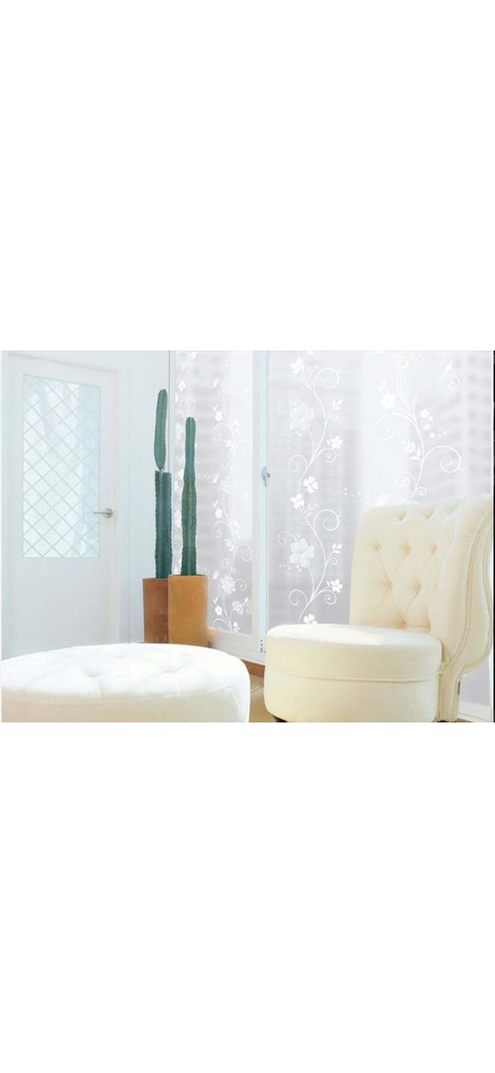 Folie geam autoadezivă Line Flower, MagicFix, sablare cu model floral alb, rola de 90x100 cm