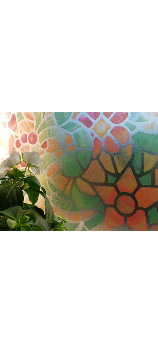 Folie geam autoadezivă Julie, Folina, model vitraliu multicolor, rola de 90x250 cm 
