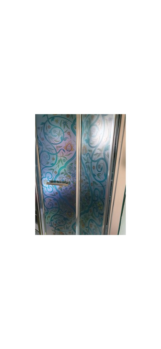 Folie geam autoadezivă Olivia, Folina, sablare cu model floral turcoaz, rolă de 100x150 cm