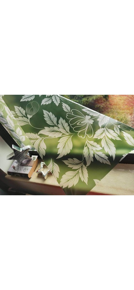 Folie geam autoadezivă, Folina, sablare verde cu model floral, 100 cm lăţime