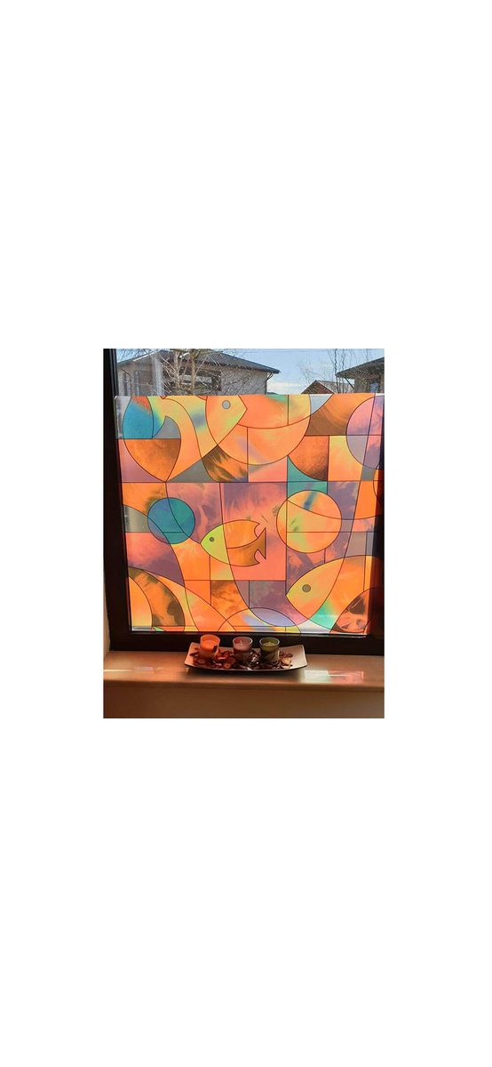 Folie geam autoadezivă, Folina Barcelona, sablare tip vitraliu colorat, 90 cm