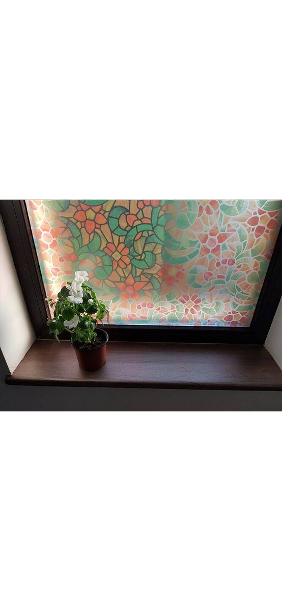 Folie geam autoadezivă Julie, Folina, model vitraliu multicolor, rola de 90x250 cm 