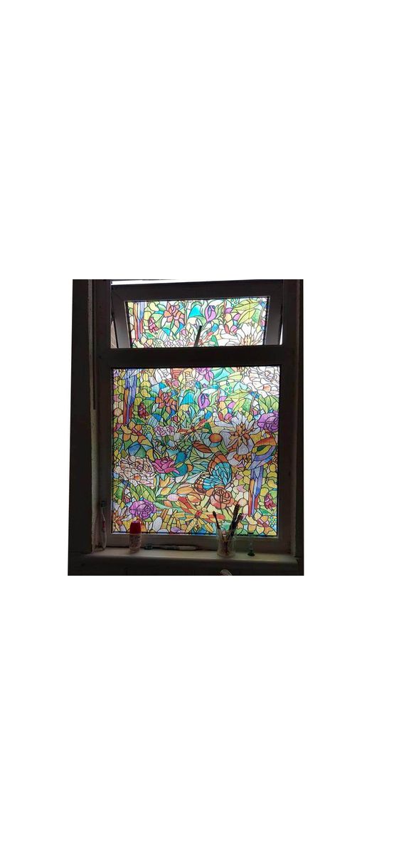 Folie geam autoadezivă Tulia, d-c-fix, vitraliu floral multicolor, 90 cm lăţime 