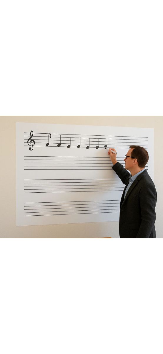 Folie tablă şcolară cu liniatură portativ, whiteboard autocolant, 130 cm