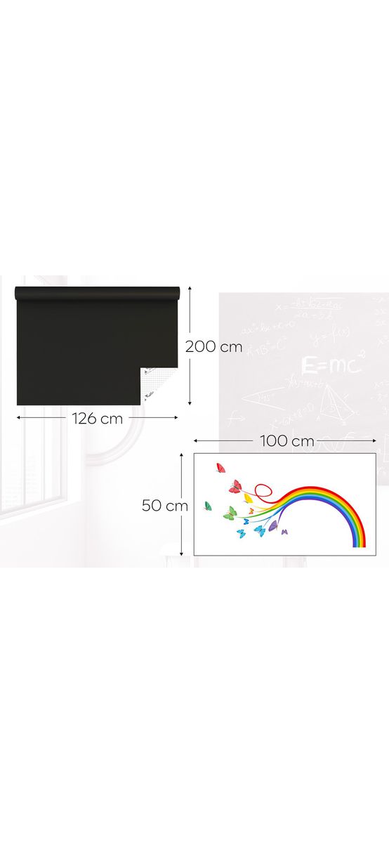 Set autocolant tablă de scris neagră şi sticker Fluturi curcubeu, Folina EDU75, decor pentru grădiniţe şi şcoli