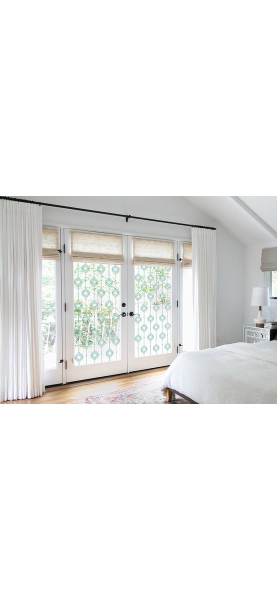 Folie geam autoadezivă, transparentă cu model geometric romburi turcoaz, rolă de 120x250 cm, cu racletă inclusă