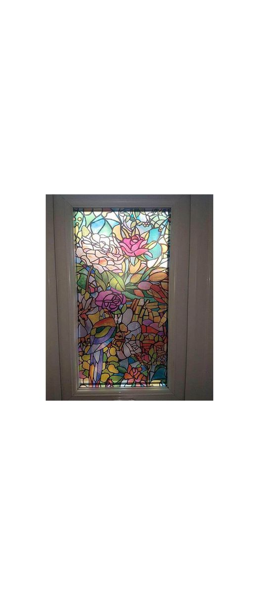 Folie geam autoadezivă Tulia, d-c-fix, sablare cu model tip vitraliu floral multicolor, rolă de 45X500 cm, cu racleta si cutter
