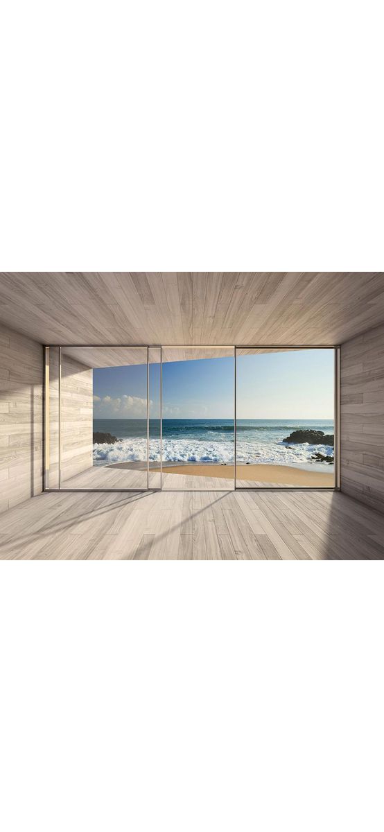 Fototapet 3D fereastră către mare, Dimex Large Bay Window, albastru, 375x250 cm