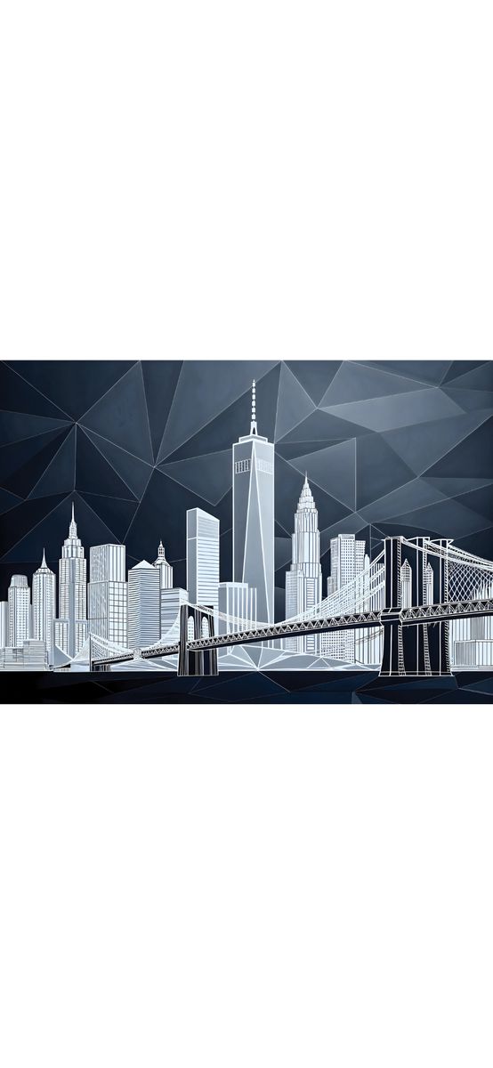 Fototapet peisaj urban, Manhattan Facets, design grafic în nuanțe de gri, vlies, 400x260 cm