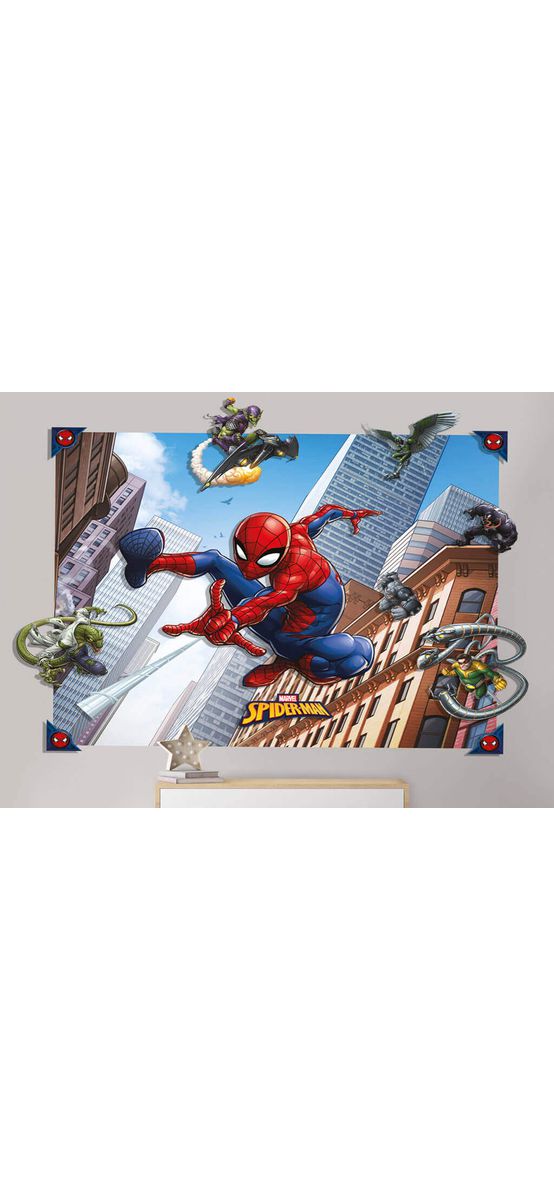 Fototapet 3D Spider Man Pop Out Decoration, Walltastic, decorațiune multicoloră, dimensiuni fototapet 121x152 cm