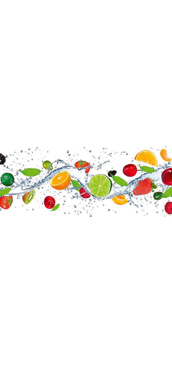Fototapet bucătărie alb cu fructe, Dimex Fruits in water, dimensiuni 375x150 cm