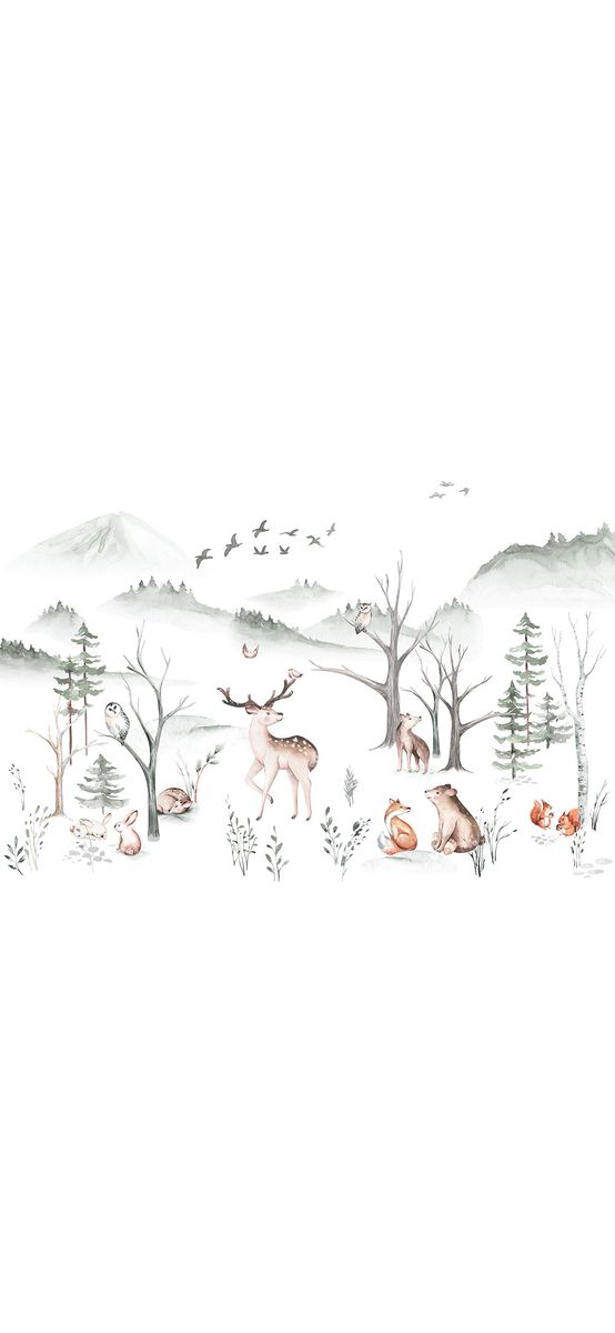 Fototapet cameră copii, Komar Cozy Woods, peisaj cu animalele pădurii, 400x280 cm