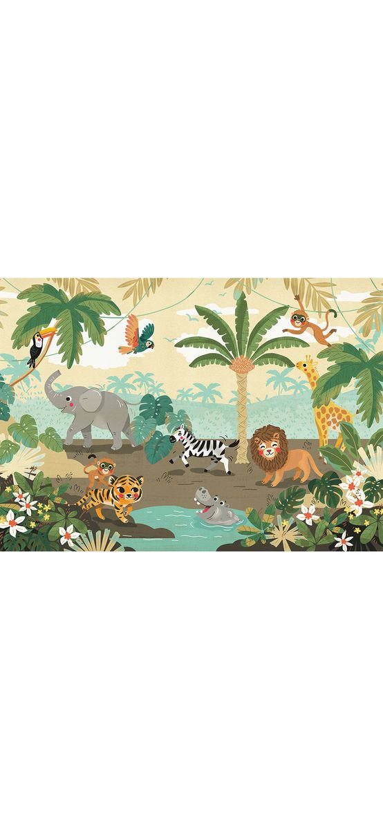 Fototapet cameră copii, Komar Baby Safari, cu animale din junglă, 350x250 cm
