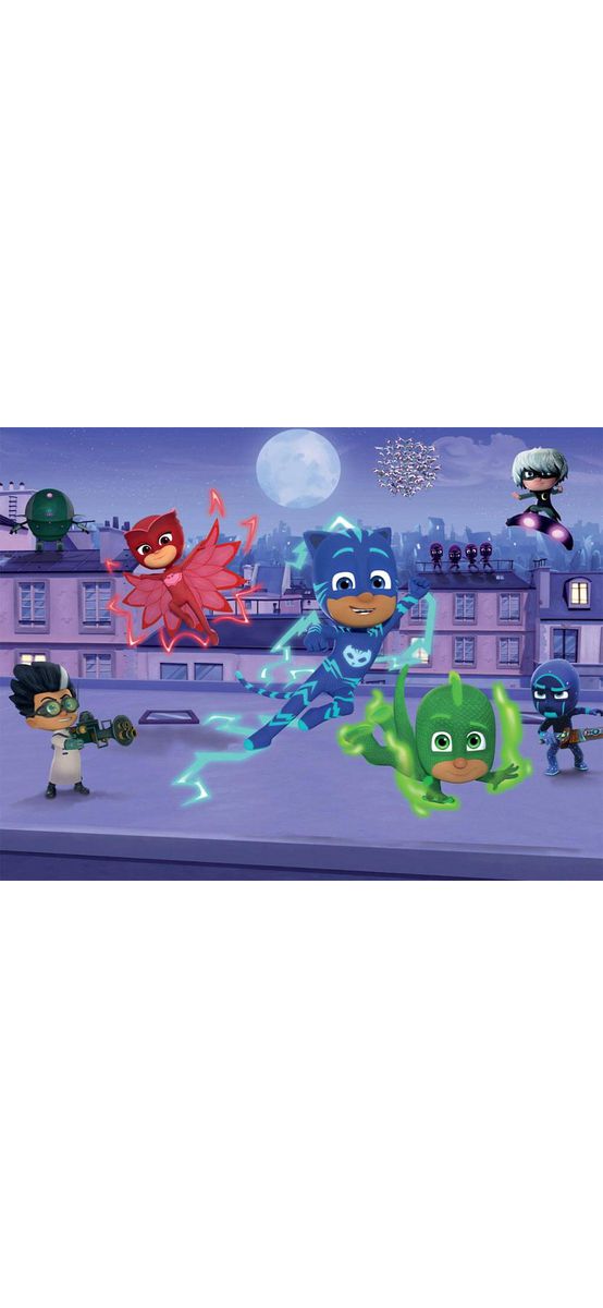 Fototapet copii Eroi în pijama PJ Masks, Walltastic, decorațiune multicoloră, dimensiune fototapet 304x244 cm