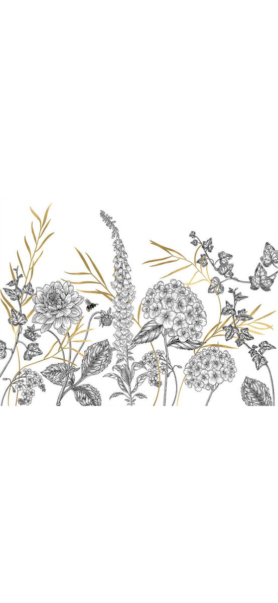 Fototapet Bumble Bee, Komar, model floral grafic cu accente metalice aurii, 400x280 cm