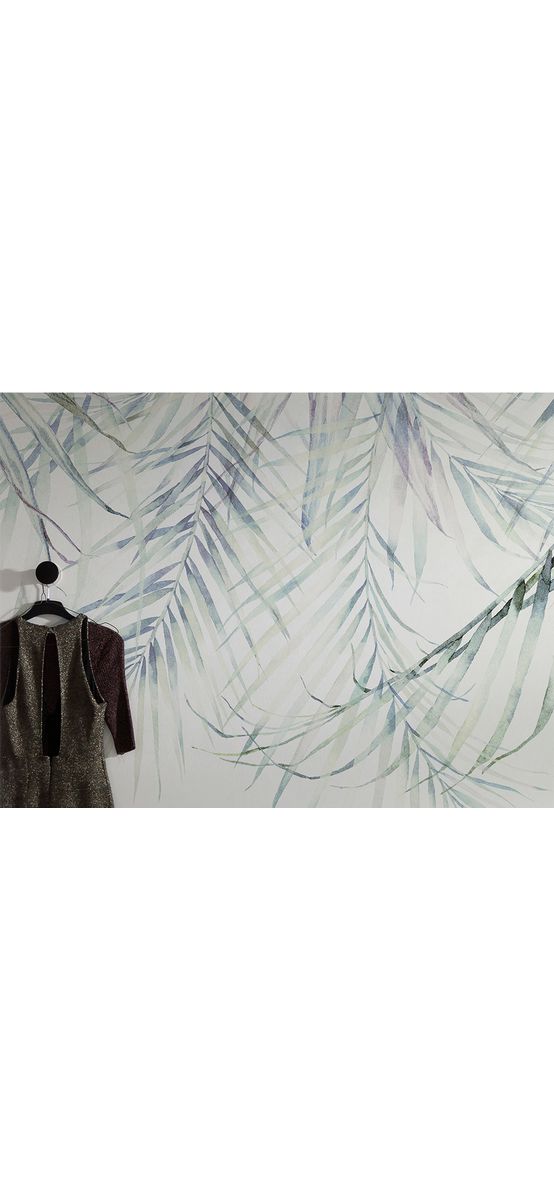 Fototapet alb cu frunze tropicale, Komar Palm Spring, 350x250 cm, vlies lavabil, adeziv inclus