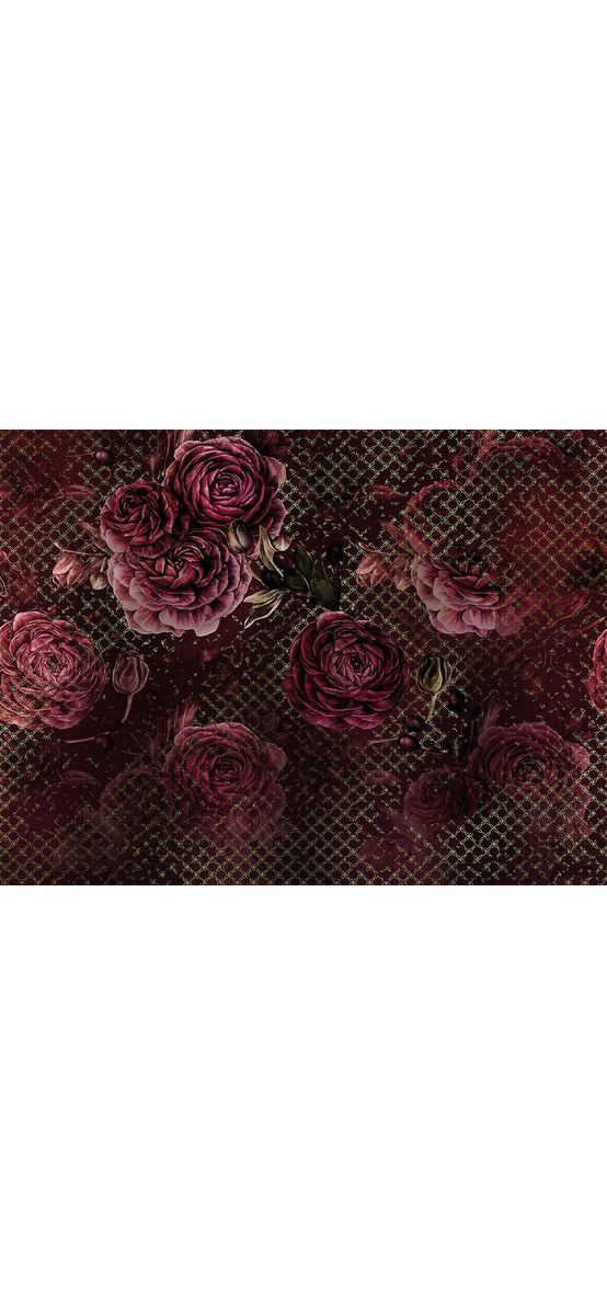Fototapet floral Rouge Intense, Komar, imprimeu vişiniu, 350x280 cm