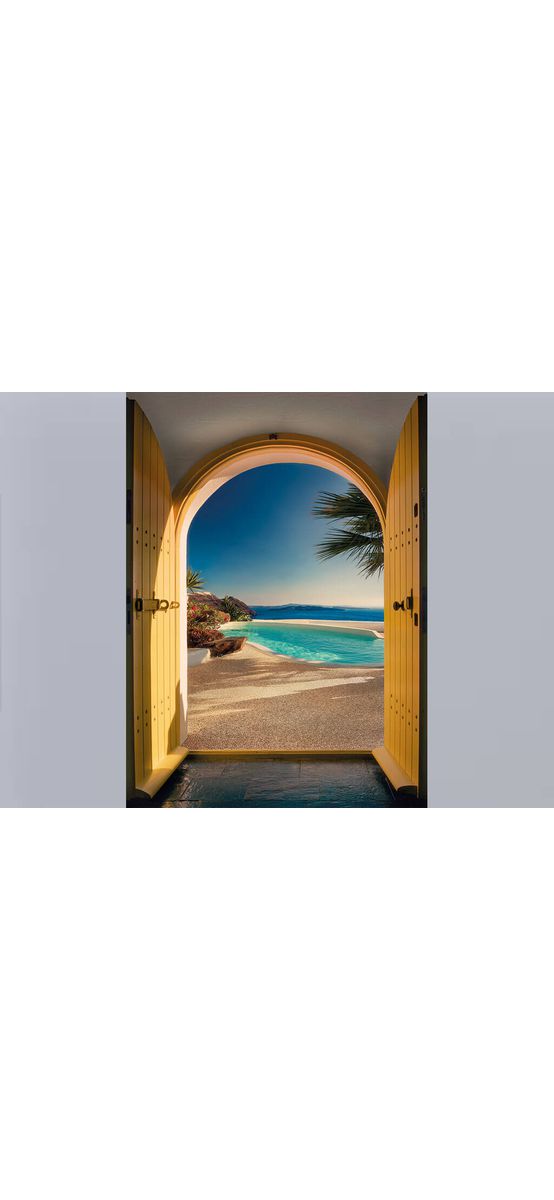 Fototapet insula Santorini, Komar, decorațiune cu peisaj 3D, fototapet 184x254 cm