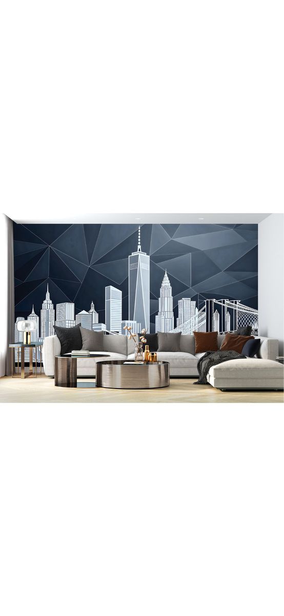 Fototapet peisaj urban, Manhattan Facets, design grafic în nuanțe de gri, vlies, 400x260 cm
