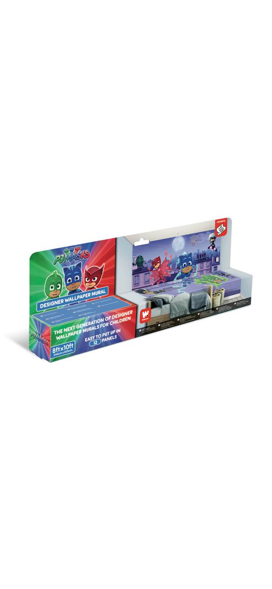 Fototapet copii Eroi în pijama PJ Masks, Walltastic, decorațiune multicoloră, dimensiune fototapet 304x244 cm