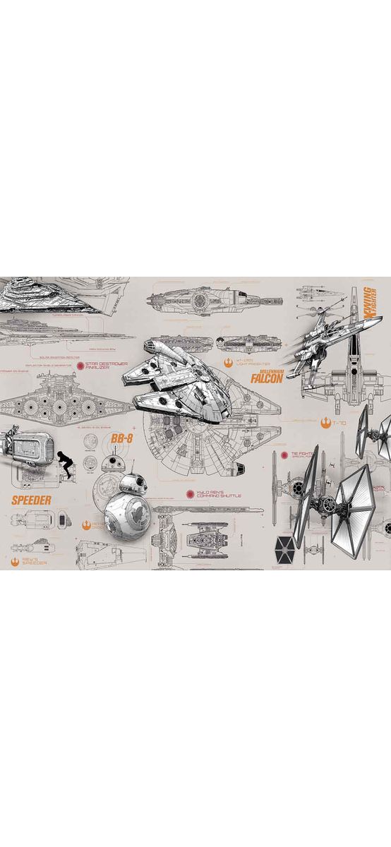 Fototapet Star Wars Blueprints, Komar, imprimeu cu schițele navelor, multicolor, 368x254 cm