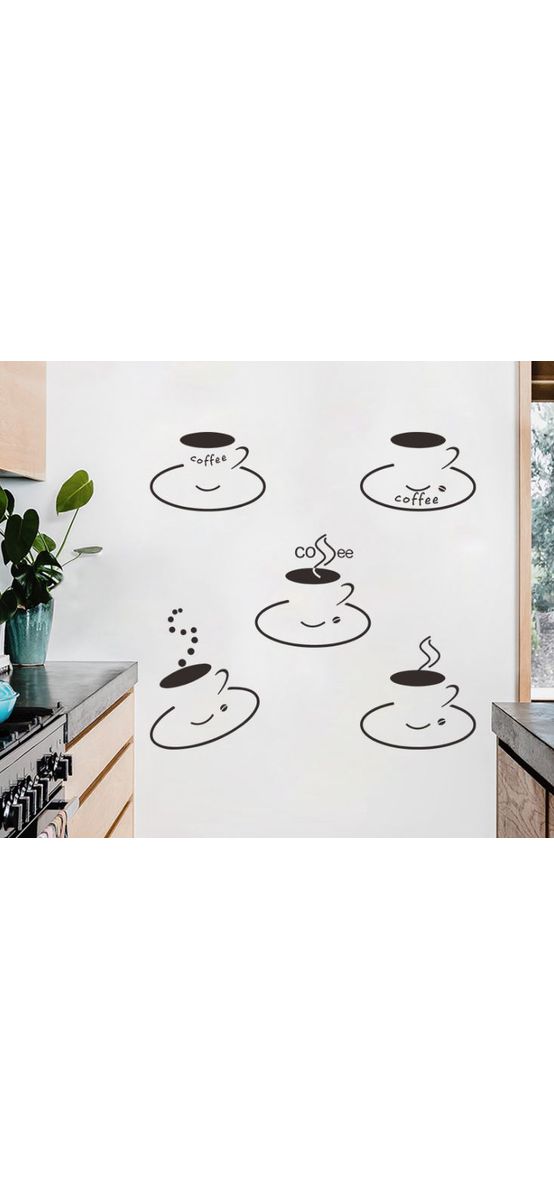 Set 5 stickere decorative Ceşti cafea, maro