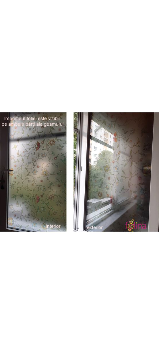 Folie geam autoadezivă Campo, Folina, sablare cu imprimeu floral, multicolor, lățime 100 cm