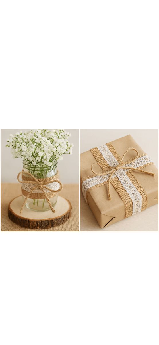 Bandă decorativă iută natur cu dantelă albă Folina BDA30 – rolă 5x200 cm