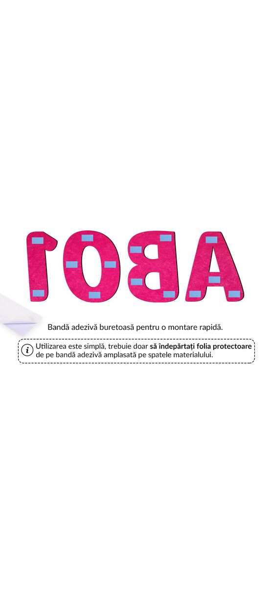 Litere sau cifre personalizate din fetru (până la 4 litere/cifre), pâslă colorată, 13 culori disponibile, grosime de 3 mm