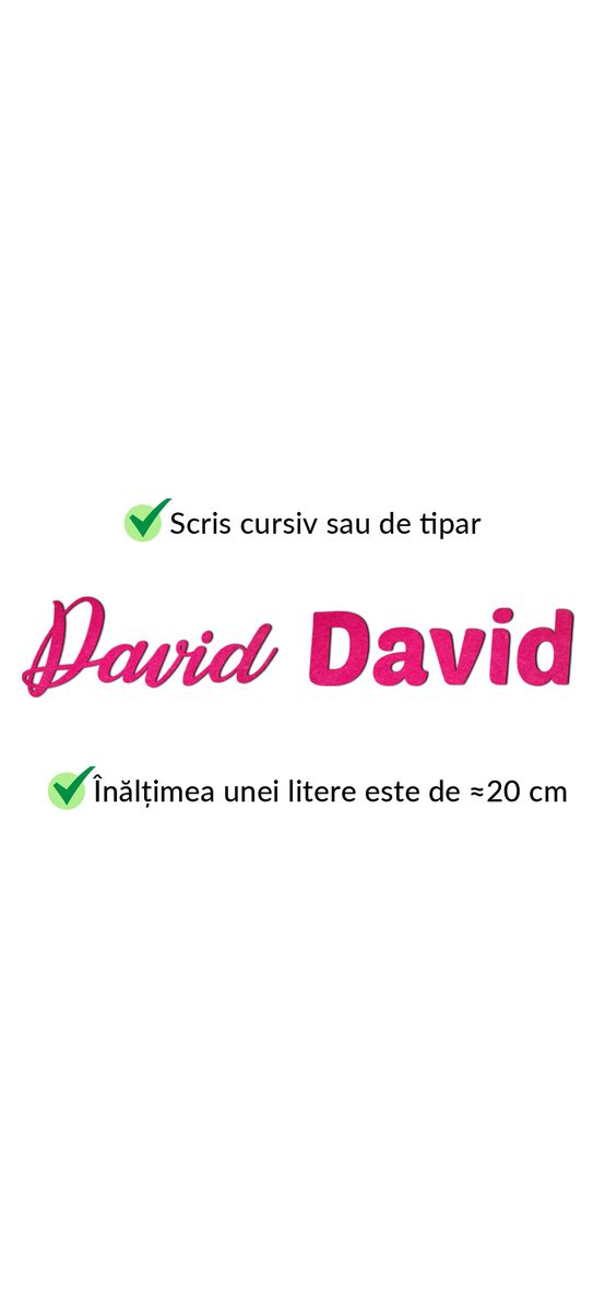Litere sau cifre personalizate din fetru (până la 4 litere/cifre), pâslă colorată, 13 culori disponibile, grosime de 3 mm