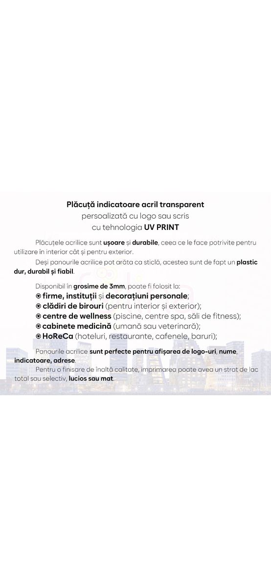 Plăcuță personalizată la comandă cu adresa sau afacerea ta cu logo, text sau grafică, printare UV, distanțiere incluse