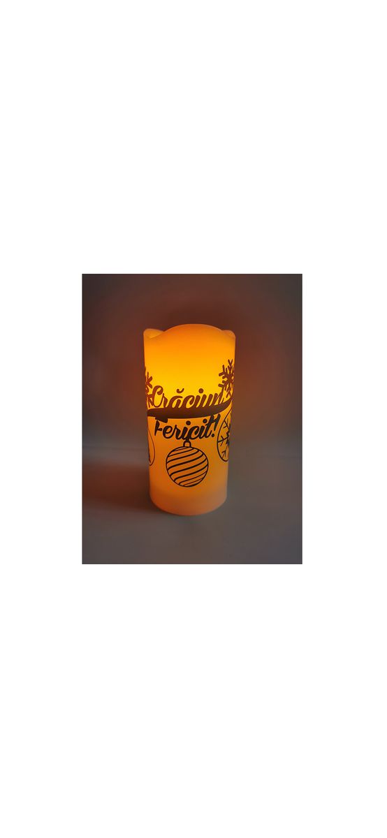 Lumânare LED Crăciun fericit, model gri, 15 cm înălţime