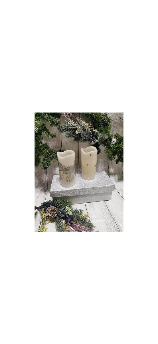 Lumânare LED Crăciun fericit, model gri, 15 cm înălţime