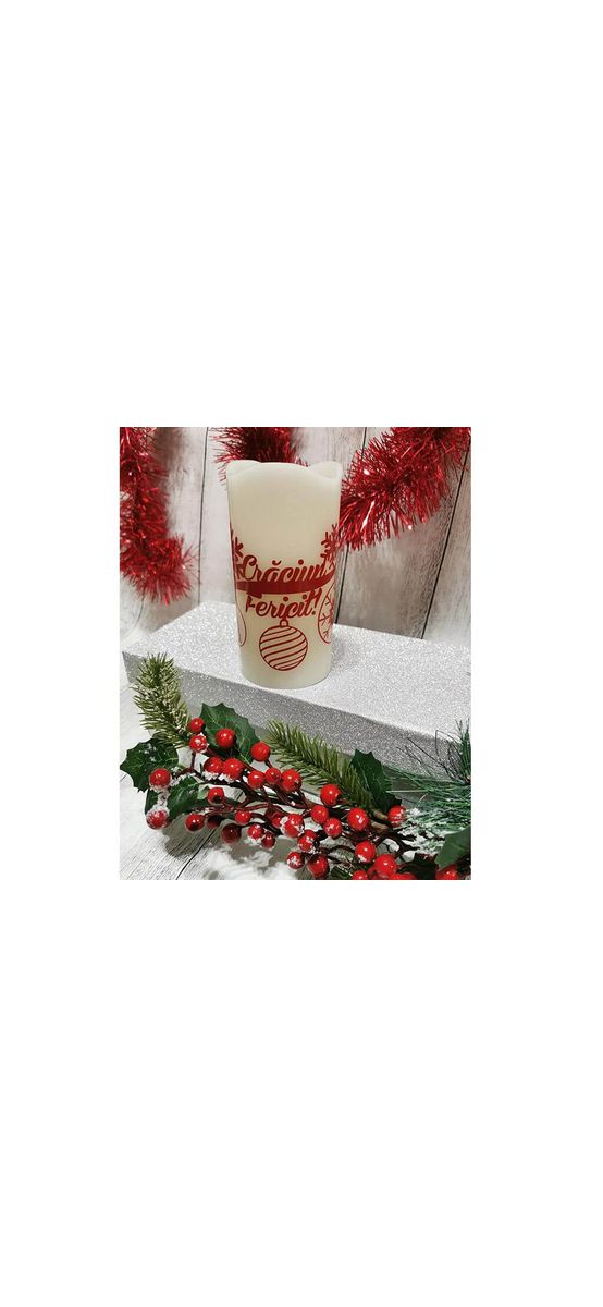 Lumânare LED Crăciun fericit, model roşu, 15 cm înălţime