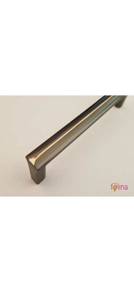 Mâner mobilă metalic, gri lucios cu dungă aurie, 128 mm distanţa dintre punctele de prindere