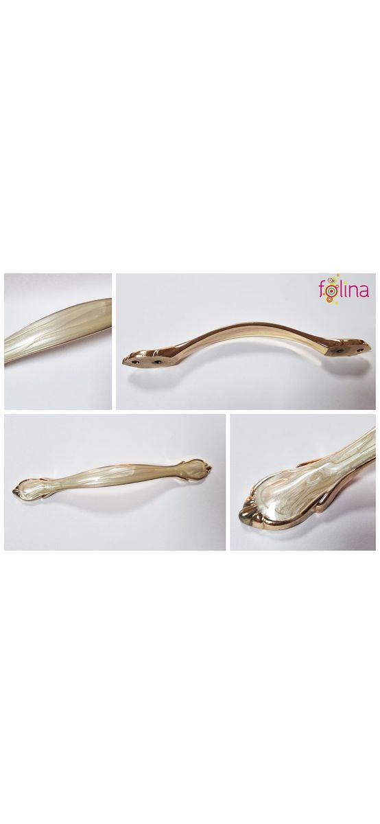 Mâner mobilă metalic auriu, Folina 6642, model ivoire sidefat, 128 mm distanţa dintre punctele de prindere