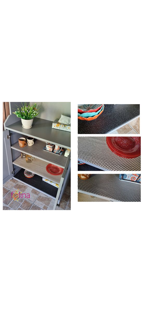 Material protecţie antialunecare gri, pentru sertare şi rafturi, rolă de 60 cm x 2 metri