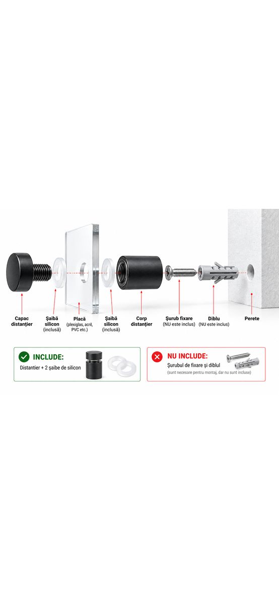 Distanțier semnalistică Folina din inox, negru mat, 12 x 25 mm