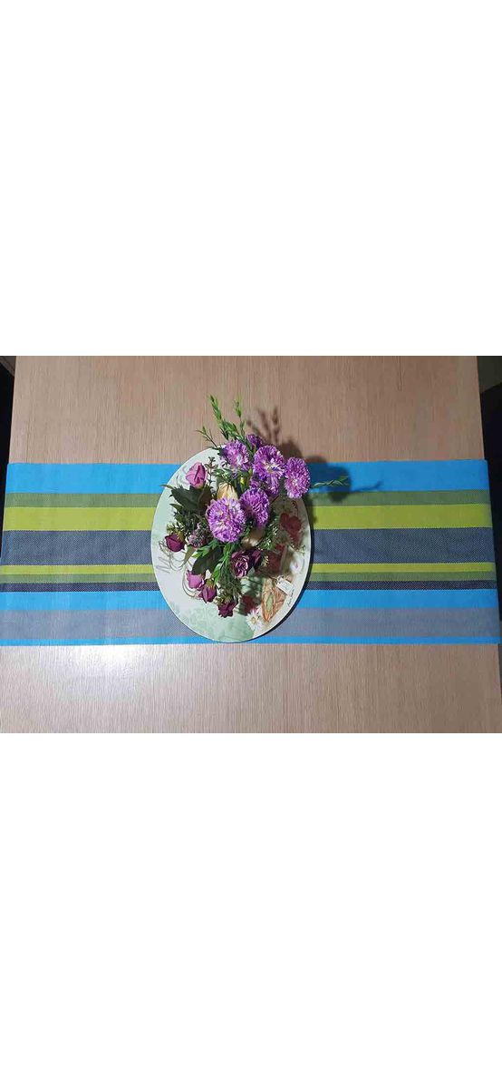 Napron masă Dora, Folina, albastru cu dungi verzi, 30 x 135 cm