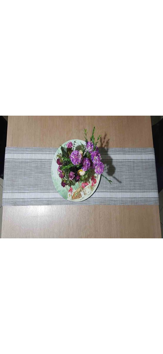 Napron masă Dora, Folina, gri cu dungi albe, 30 x 135 cm