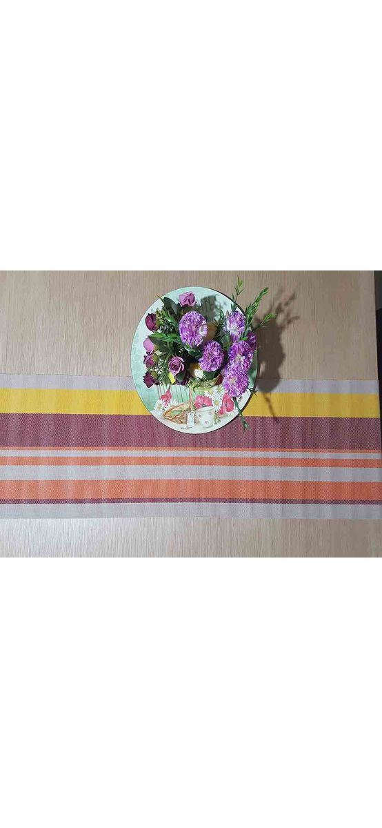 Napron masă Dora, Folina, gri cu dungi portocalii, 30 x 135 cm