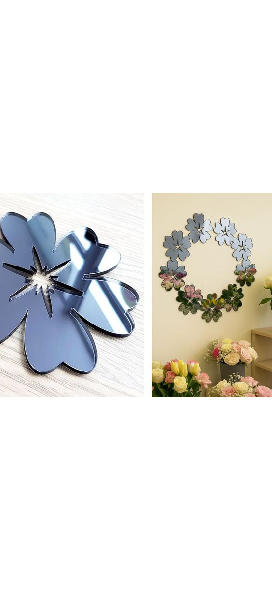 Set 10 stickere oglindă Floare, decorațiuni din oglindă acrilică gri