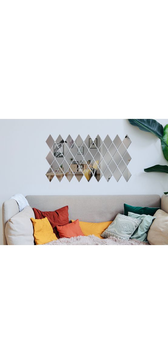 Set 43 Oglinzi acrilice gri în formă de romburi, 50x90 cm