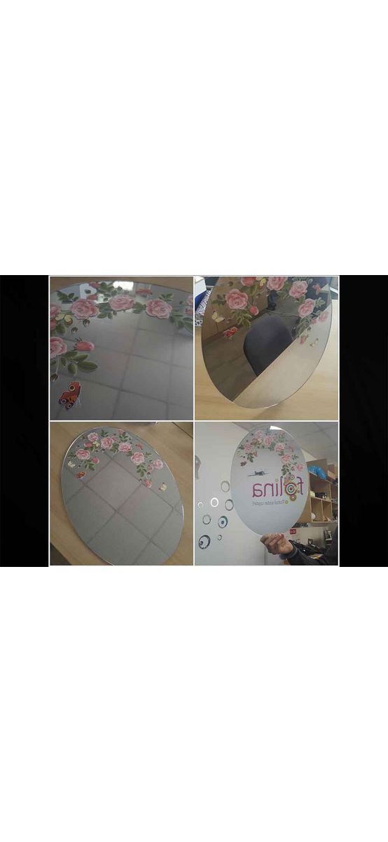 Oglindă decorativă Rosa, Folina, oglindă acrilică argintie, ovală, 50 cm