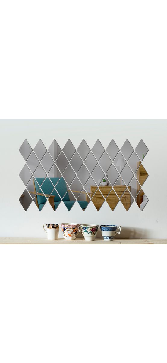 Set 43 Oglinzi acrilice gri în formă de romburi, 50x90 cm