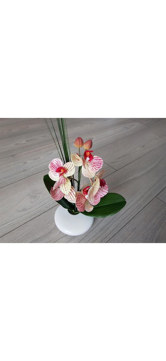 Flori artificiale, Folina, aranjament orhidee galbenă în vas ceramic alb Borneo, 33 cm înălţime
